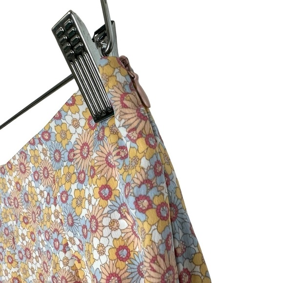 Zara Womens Floral Satin Pants Size Small Pink Blue Side Zip Flared Retro - Picture 4 of 5